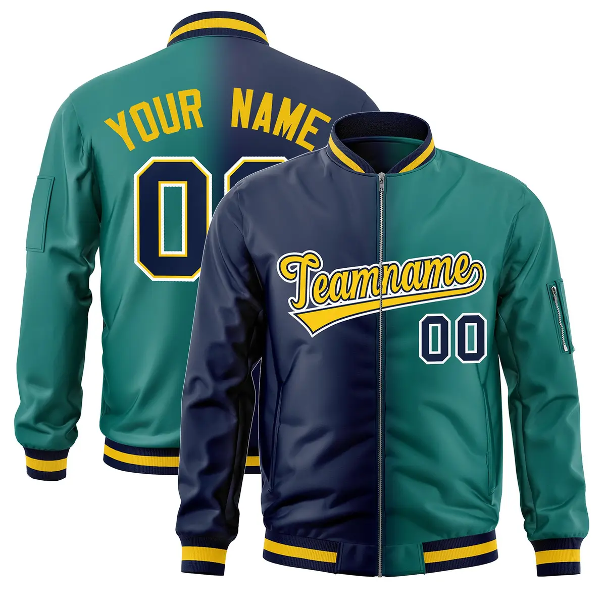 Navy Aqua Gradient Letterman Bomber Jacket