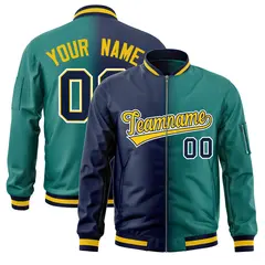 Navy Aqua Gradient Letterman Bomber Jacket 1