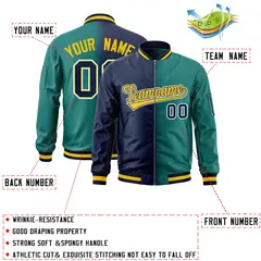 Navy Aqua Gradient Letterman Bomber Jacket 2