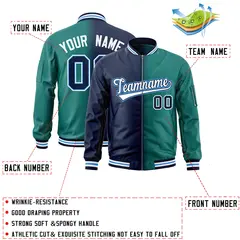 Navy Aqua Gradient Letterman Bomber Jacket 2