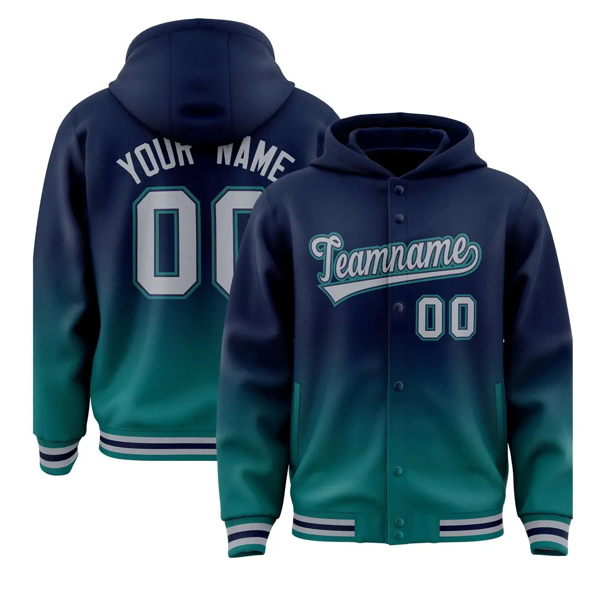 Navy Aqua Gradient Letterman Varsity Jacket Hoodie