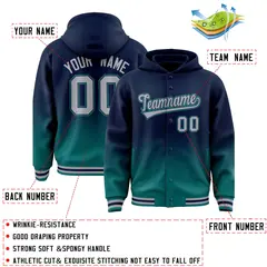 Navy Aqua Gradient Letterman Varsity Jacket Hoodie 4