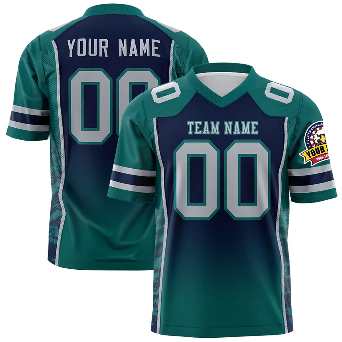 Navy Aqua Gradient Side Pattern Authentic Football Jersey