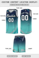 Navy Aqua Gradient Star Graffiti Pattern Basketball Jersey 2