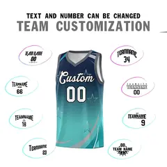 Navy Aqua Gradient Star Graffiti Pattern Basketball Jersey 3