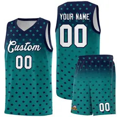 Navy Aqua Gradient Star Pattern Basketball Jersey Sets 1