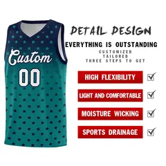 Navy Aqua Gradient Star Pattern Basketball Jersey Sets 2