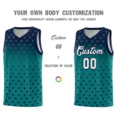 Navy Aqua Gradient Star Pattern Basketball Jersey Sets 3