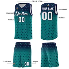 Navy Aqua Gradient Star Pattern Basketball Jersey Sets 5