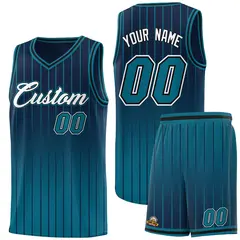 Navy Aqua Gradient Stripe Basketball Jersey 1