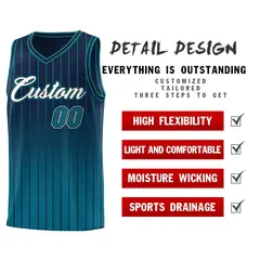 Navy Aqua Gradient Stripe Basketball Jersey 2