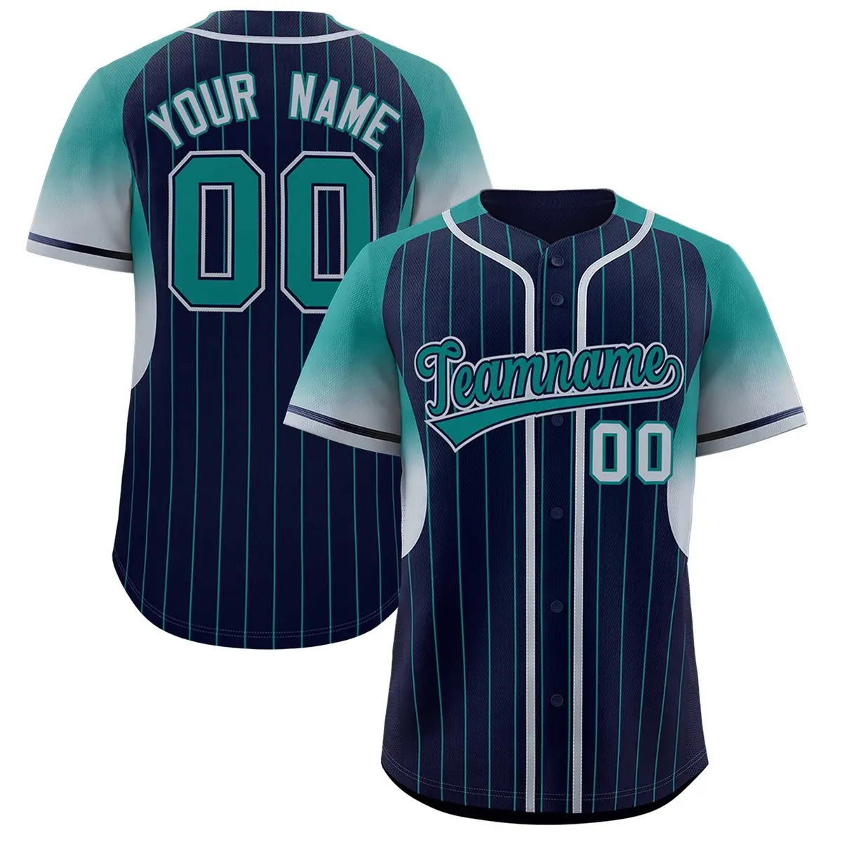 Navy Aqua Gradient Stripe Fashion Sleeves Baseball Jersey