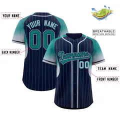 Navy Aqua Gradient Stripe Fashion Sleeves Baseball Jersey 2