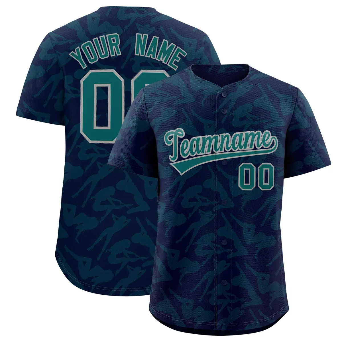 Navy Aqua Graffiti Pattern Authentic Baseball Jersey