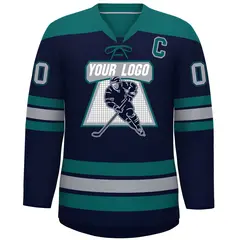 Navy Aqua Gray Classic Lace-Up Neck Hockey Jersey 3