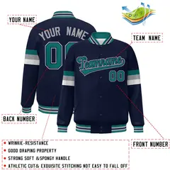 Navy Aqua-Gray Color Block Varsity Full-Snap Baseball Jacket 2
