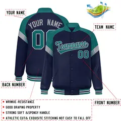 Navy Aqua-Gray Color Block Varsity Letterman Jacket 2