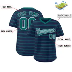 Navy Aqua Horizontal Stripe Pullover Baseball Jersey 2