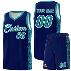 Navy Aqua Indians Pattern Basketball Uniform Jersey 1