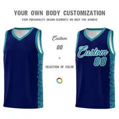 Navy Aqua Indians Pattern Basketball Uniform Jersey 3