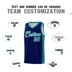 Navy Aqua Indians Pattern Basketball Uniform Jersey 4