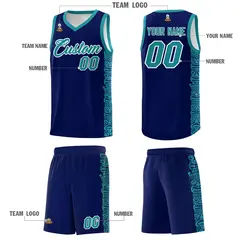 Navy Aqua Indians Pattern Basketball Uniform Jersey 5