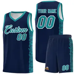 Navy Aqua Indians Pattern Basketball Uniform Jersey 1