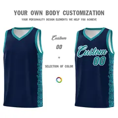 Navy Aqua Indians Pattern Basketball Uniform Jersey 3