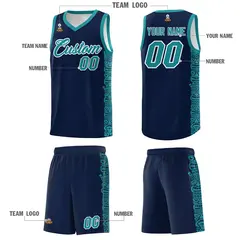 Navy Aqua Indians Pattern Basketball Uniform Jersey 5