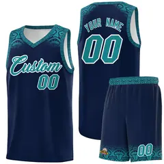 Navy Aqua Indians Print Basketball Uniform Jersey 1