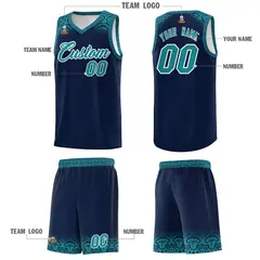 Navy Aqua Indians Print Basketball Uniform Jersey 5