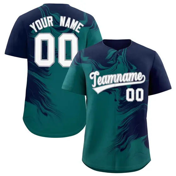 Navy Aqua Ink Pattern Authentic Baseball Jersey