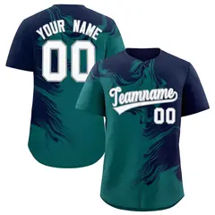 Navy Aqua Ink Pattern Authentic Baseball Jersey 1