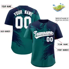 Navy Aqua Ink Pattern Authentic Baseball Jersey 2