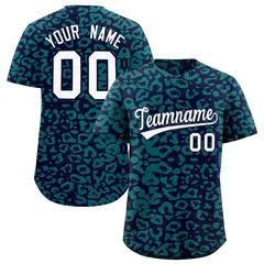 Navy Aqua Leopard Print Baseball Jersey 1