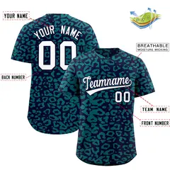 Navy Aqua Leopard Print Baseball Jersey 2