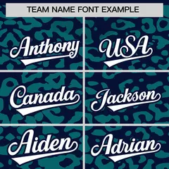 Navy Aqua Leopard Print Baseball Jersey 3