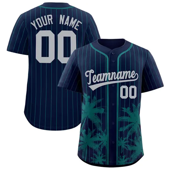 Navy Aqua Pinstripe Coconut Tree Baseball Jersey