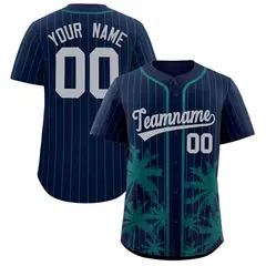 Navy Aqua Pinstripe Coconut Tree Baseball Jersey