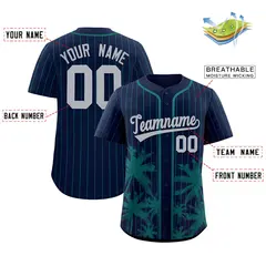 Navy Aqua Pinstripe Coconut Tree Baseball Jersey 2