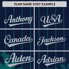Navy Aqua Pinstripe Coconut Tree Baseball Jersey 3