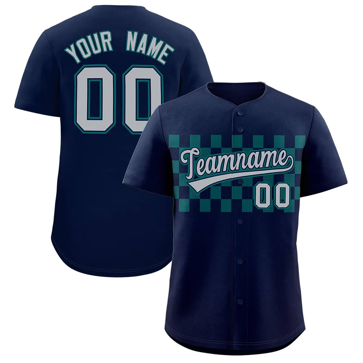 Navy Aqua Plaid Fashion Authentic Baseball Jersey