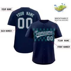Navy Aqua Plaid Fashion Authentic Baseball Jersey 2