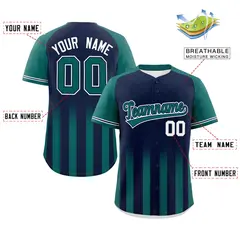 Navy Aqua Raglan Gradient Thick Stripe Baseball Jersey 2