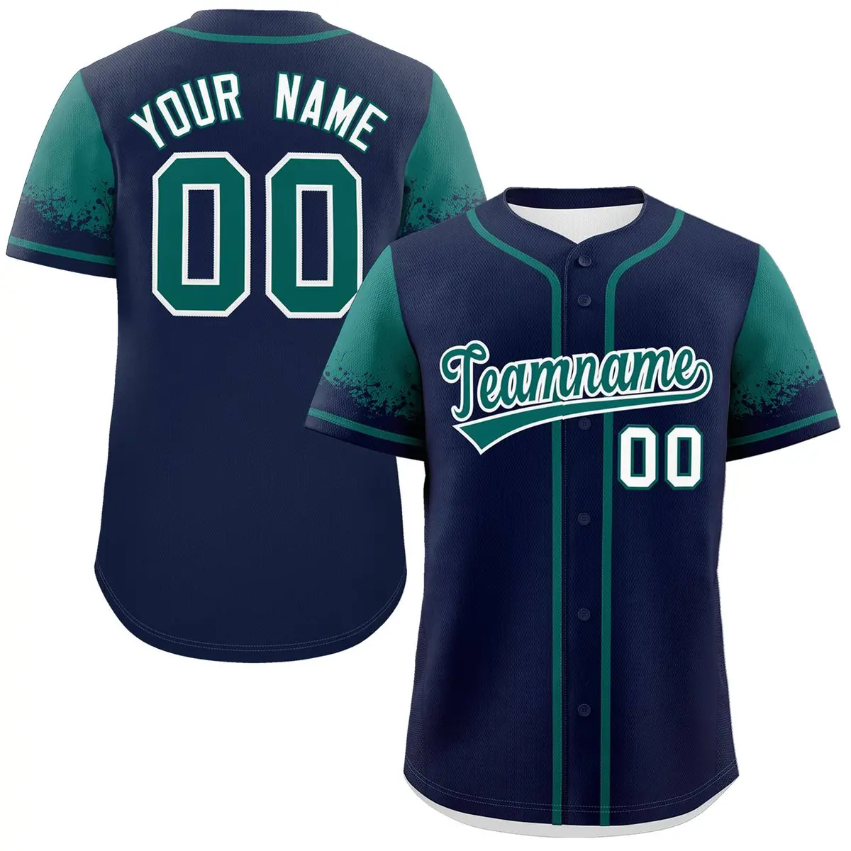 Navy Aqua Raglan Sleeves Authentic Baseball Jersey