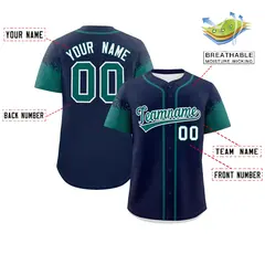 Navy Aqua Raglan Sleeves Authentic Baseball Jersey 2