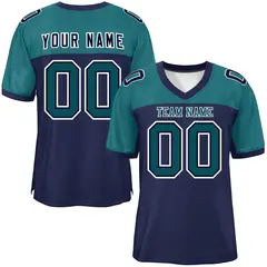 Navy-Aqua Raglan Sleeves Authentic Fashion Football Jersey 1