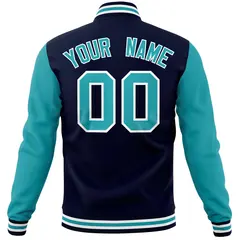 Navy Aqua Raglan Sleeves Full-Snap Varsity Letterman Baseball Jacket 6