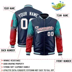 Navy Aqua-Red Gradient Full-Zip Letterman Bomber Jacket 2