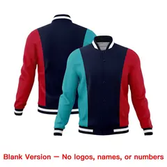 Navy Aqua Red Three-Color Block Varsity Letterman Jacket 7